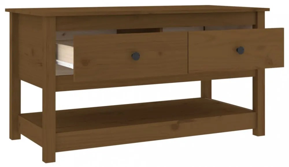 mézbarna tömör fenyőfa dohányzóasztal 102 x 49 x 55 cm