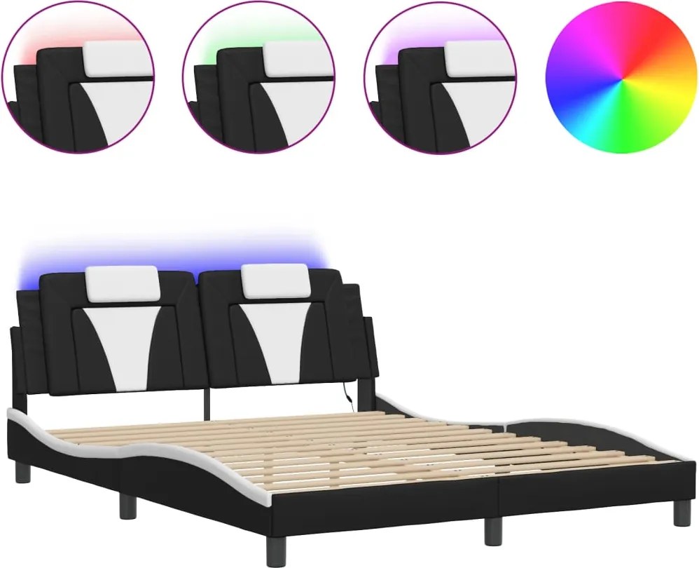 vidaXL fekete és fehér ágykeret Viana LED-ekkel matrac nélkül 160 x 200 cm