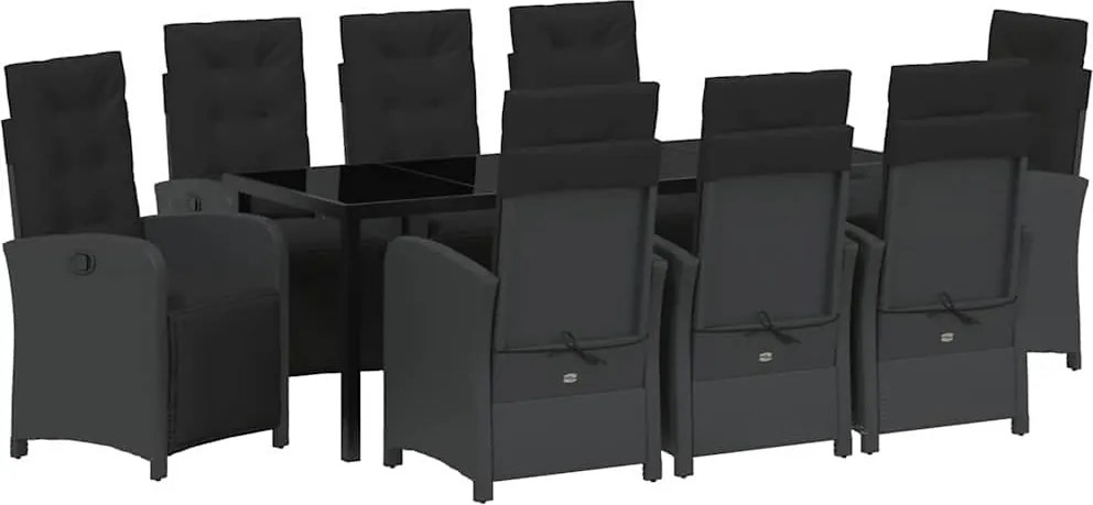 vidaXL Kert étkező szett párnával 9 pcs Fekete polirattan
