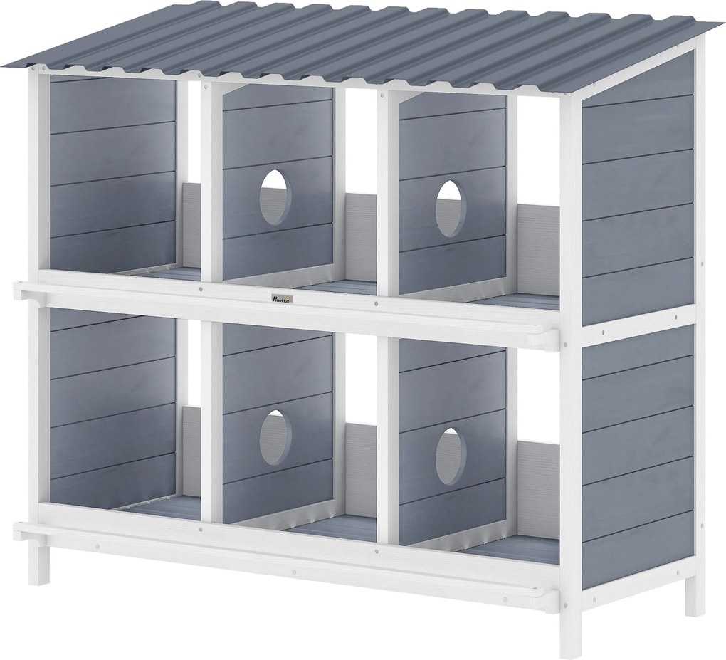 PawHut emelt fa tyúkfészek – 6 rekesz, 4 ülőrúd, 102 × 50 × 91 cm, szürke | Aosom