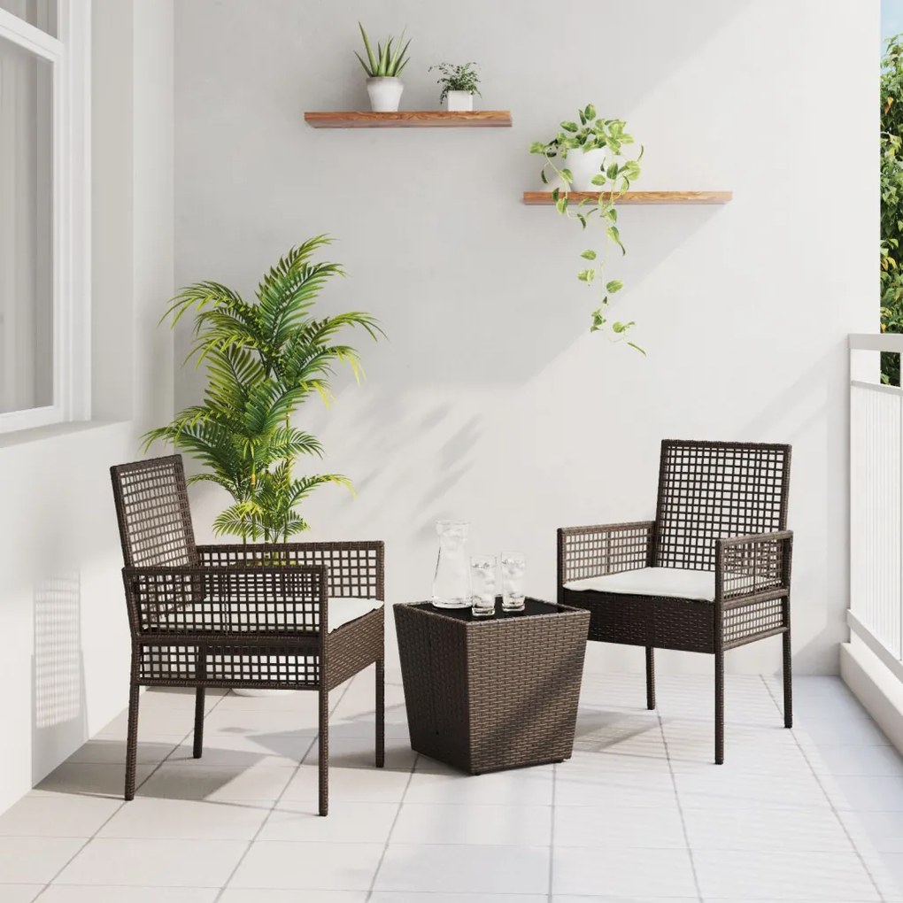 3 részes kert bistro szett párnákkal barna poli rattan