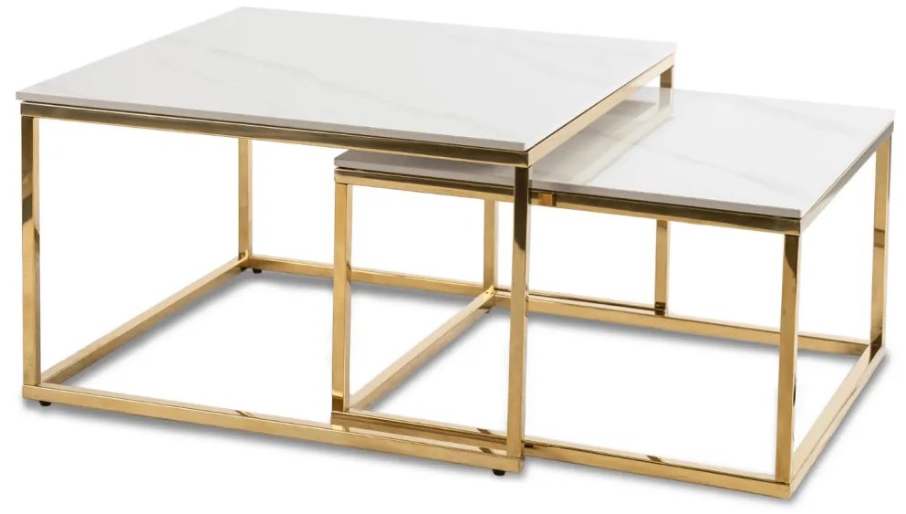 Zestaw Stolików Ceramicznych TENOR Biały márvány/ Złoty