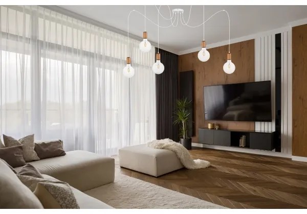 Csillár zsinóron MIROS 5xE27/60W/230V pók fehér/réz