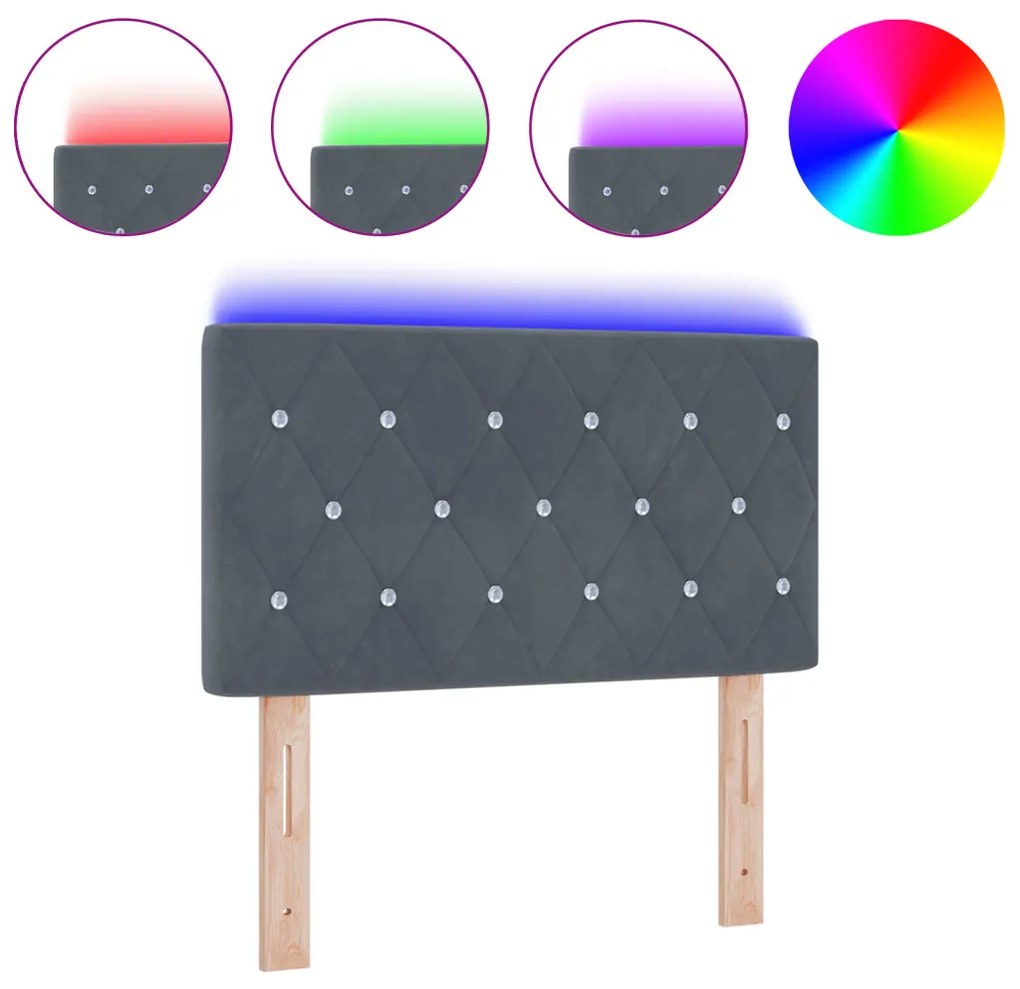 LED Fejtámla LED -es lámpákkal Argyle Sötétszürke 80 cm Bársony