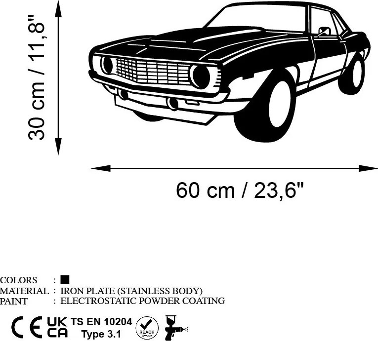 Chevy fém fali dekoráció, 60×30 cm