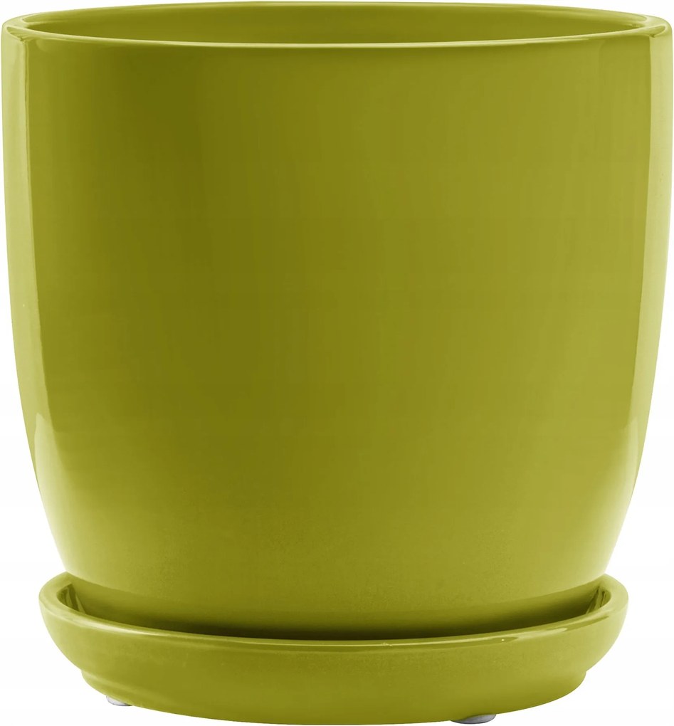 Kerámia kaspó Zöld kerek fényes Ø17cm sima mázas talppal