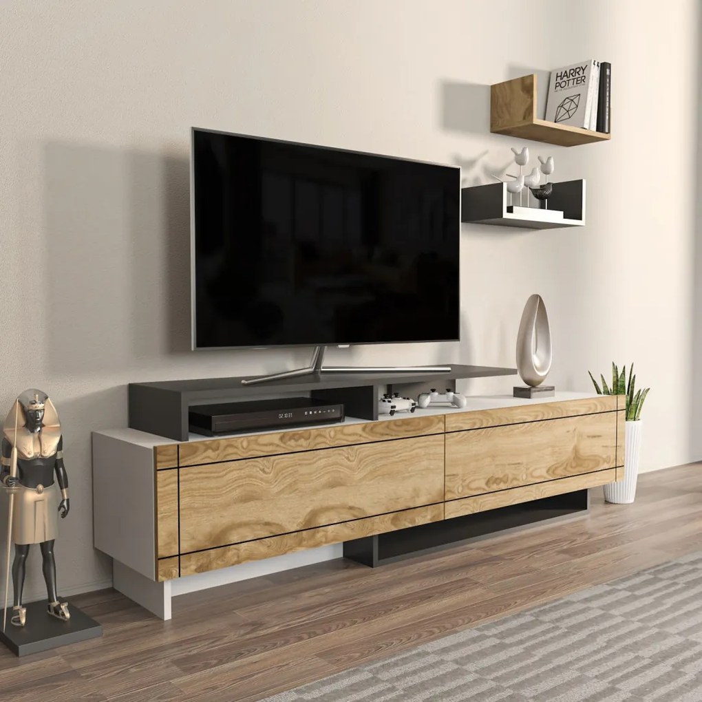Tammy TV-állvány, fehér-tölgy, 180 cm