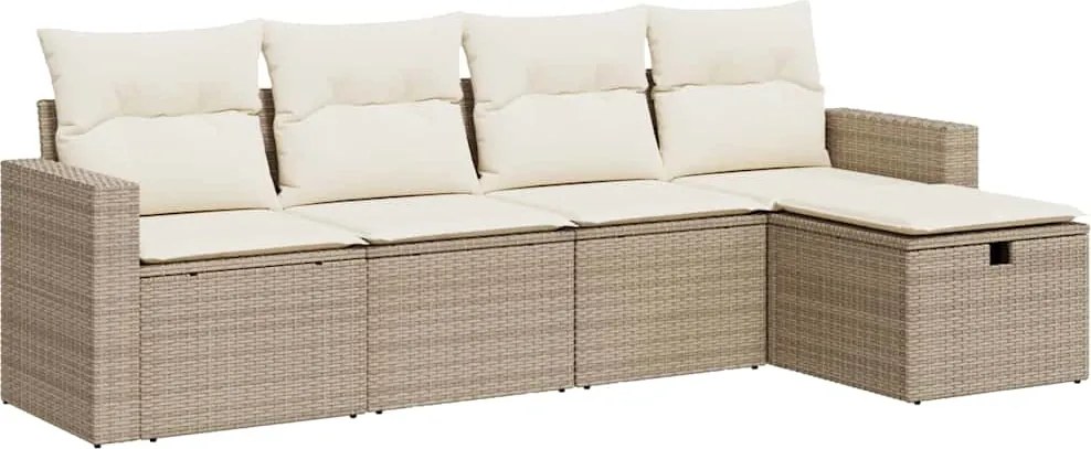 vidaXL 5 részes bézs polyrattan kerti ülőgarnitúra párnákkal