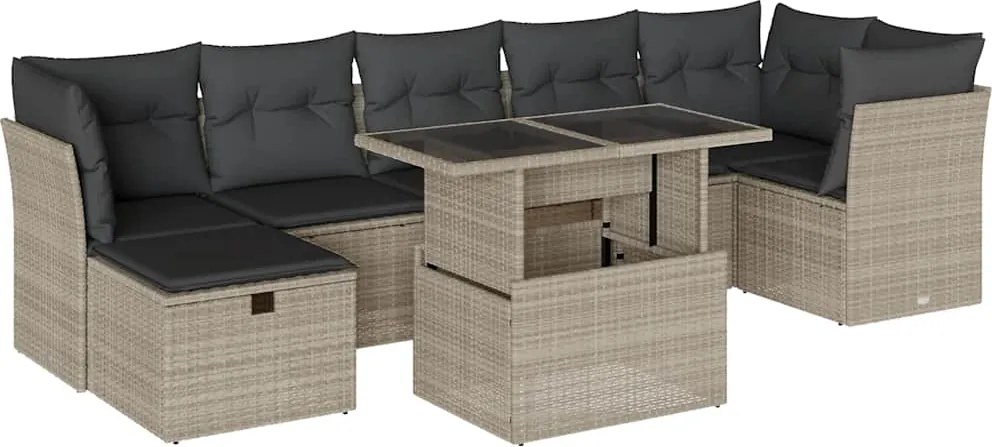 vidaXL 8 részes világosszürke polyrattan kerti ülőgarnitúra párnával