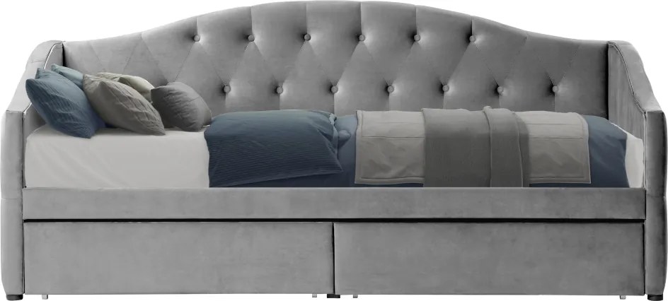 Ágy tárhellyel, 90x200, szürke Velvet szövet, ZASKA