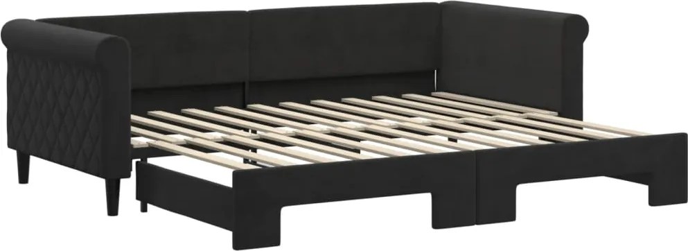 vidaXL fekete kihúzható bársony heverő 90x200 cm