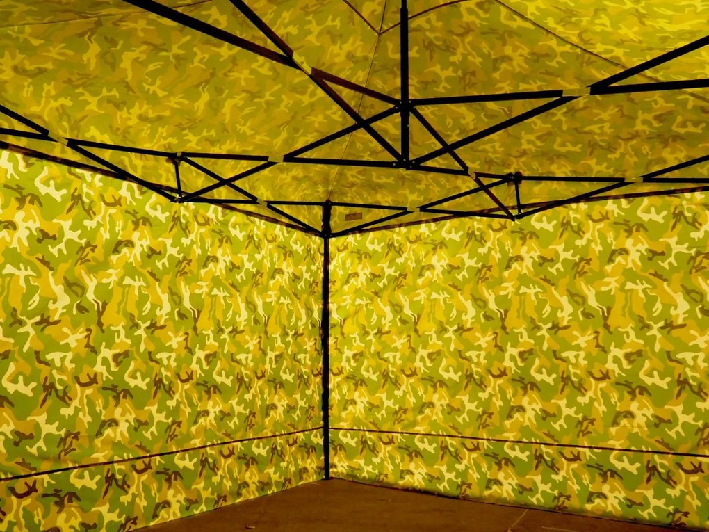 Gyorsan összecsukható sátor 3x6m - acél, 4 oldalfal, Terepszínű