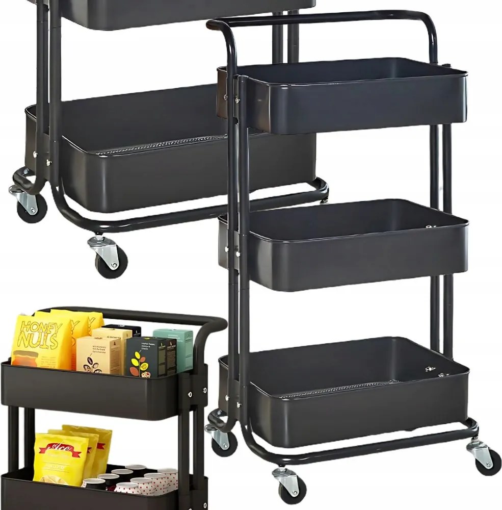 Konyhai Polc Fürdőszoba Gurulós Kocsi 3 Szintes Fém Rendszerező