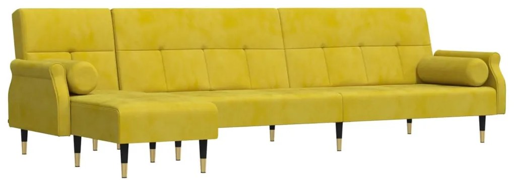 sárga L-alakú bársony kanapéágy 271x140x70 cm