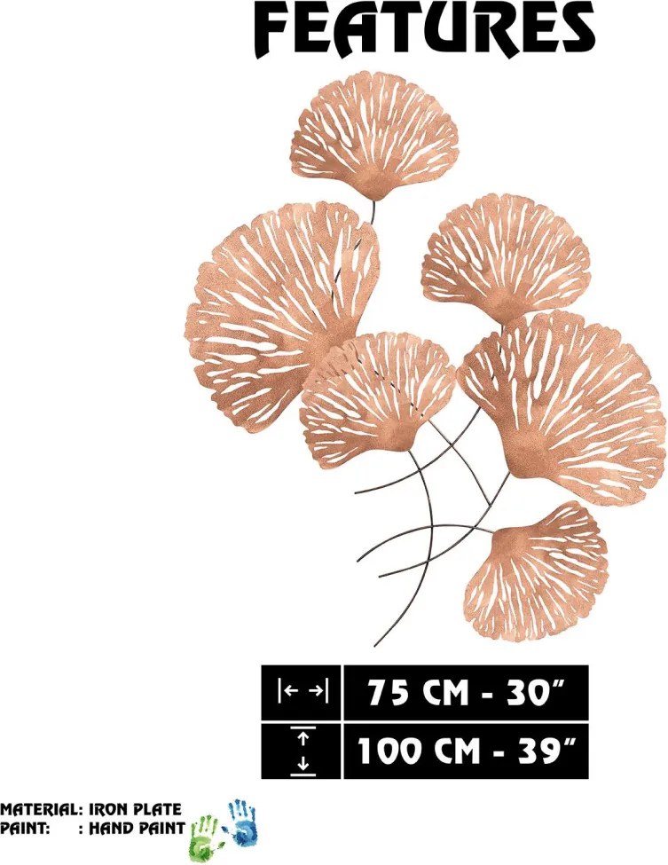 Ginkgo fém fali dekoráció, 75×4 cm – ACH110-3