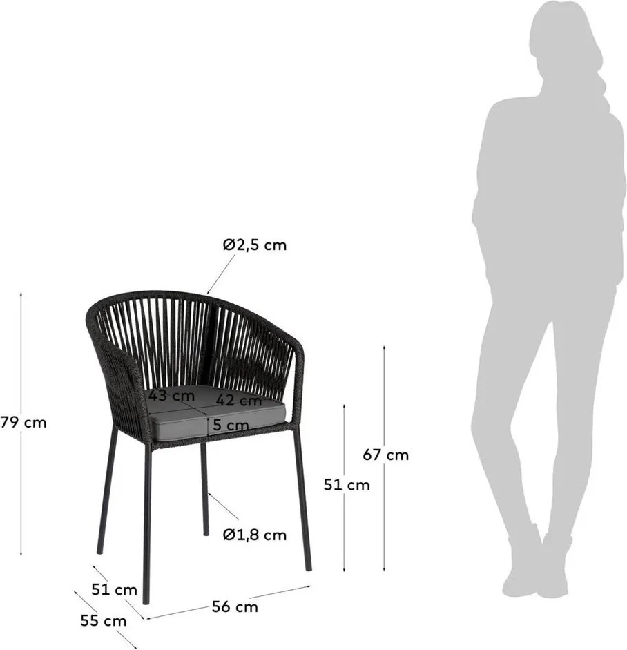 Fekete fém-párnázott kerti szék Yanet – Kave Home