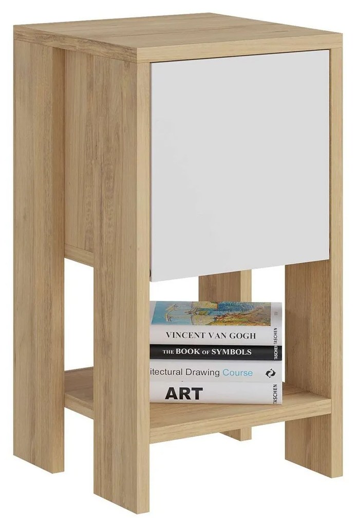 Éjjeliszekrény Ema - Sapphire Oak, White