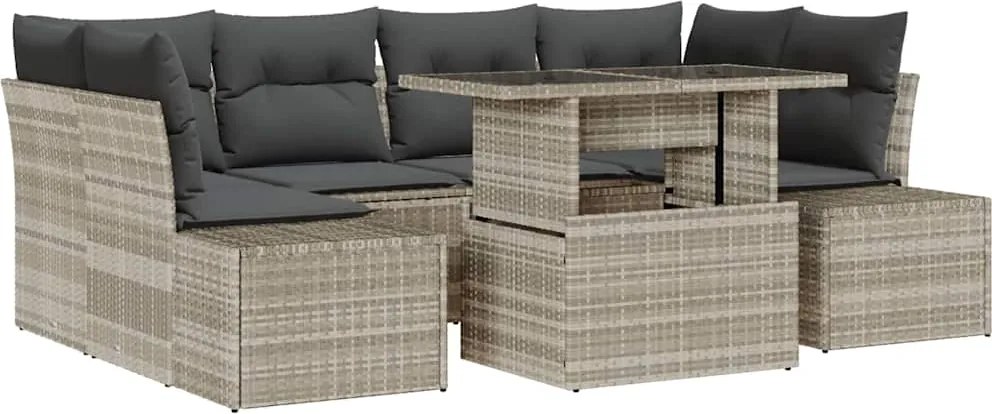 vidaXL Kanapé Szett párnával 7 pcs Világosszürke polirattan