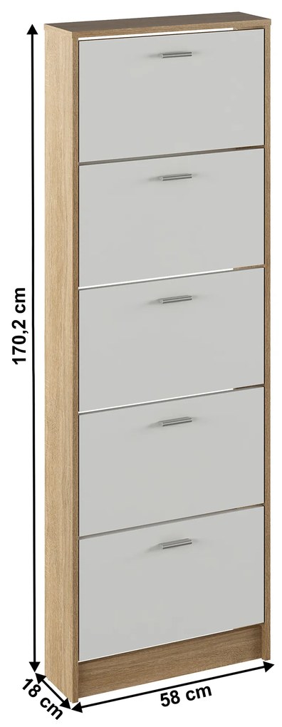 Cipőtároló (cipősszekrény) Mobby  15 (szonoma tölgy + fehér). 1065339