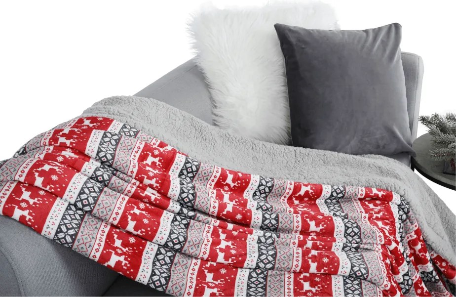 Kétoldalas bárány takaró, téli motívum, 150x200, RENIFE
