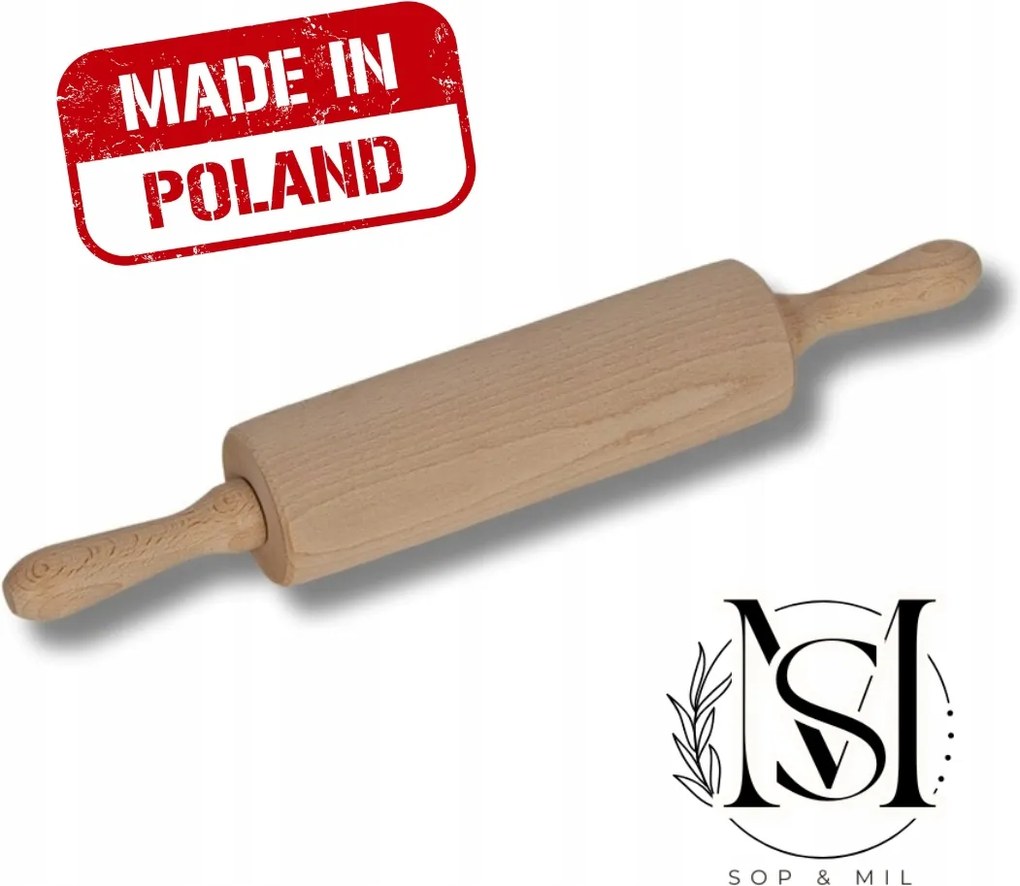 Fa tésztahenger 38 cm természetes bükkfa, lengyel termék