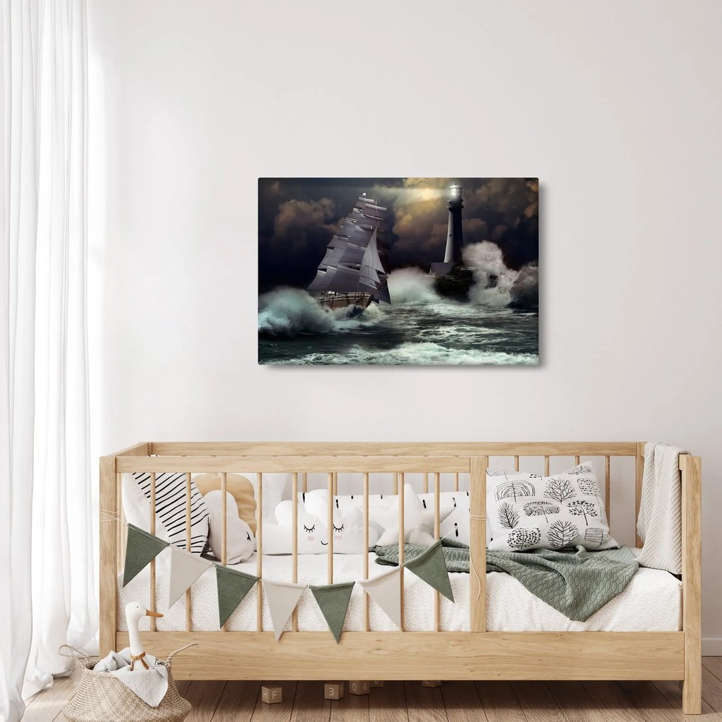 Kép - Viharos hullámokon áthajózó hajó (90x60 cm)