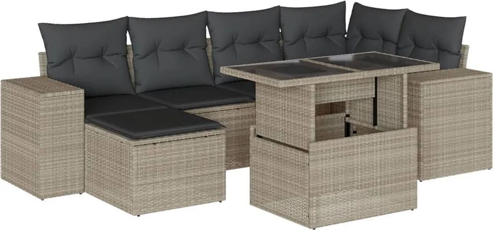 vidaXL 7 részes világosszürke polyrattan kerti ülőgarnitúra párnákkal