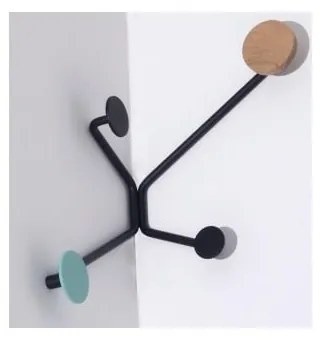 Hook fekete fali akasztó sarokba, mentazöld részletekkel - Gazzda