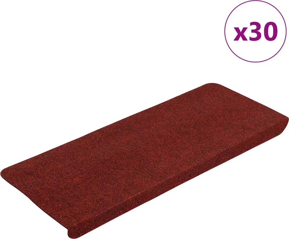 vidaXL 30 db piros öntapadó lépcsőszőnyeg 65x24,5x3,5 cm