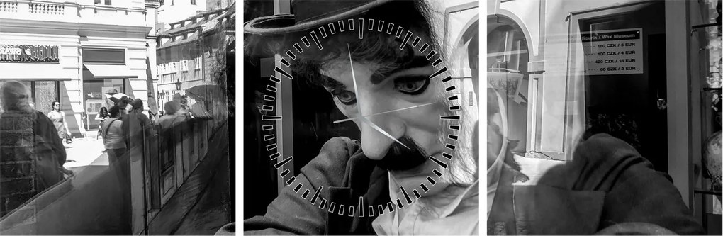Kép - Charles Chaplin, Prágában (órával) (90x30 cm)