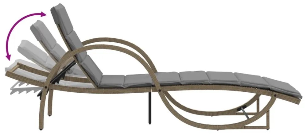 bézs polyrattan napozóágy párnával 60 x 199 x 42 cm
