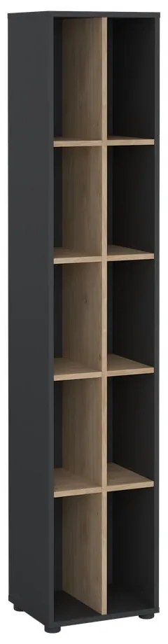 Antracitszürke-natúr színű könyvespolc tölgyfa dekorral 41x205 cm Sign – Tvilum