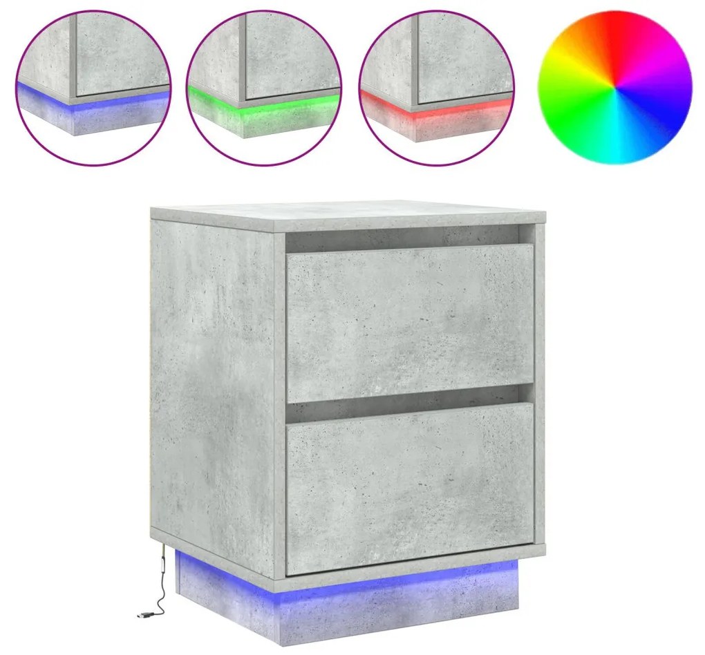 Éjjeli Szekrények LED világítással 2 db Beton szürke 39x34.5x50 cm