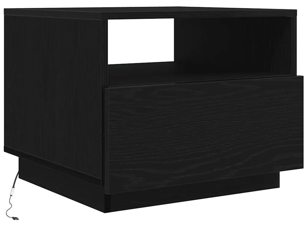 fekete tölgyszínű dohányzóasztal LED-lámpákkal 50x49x40 cm