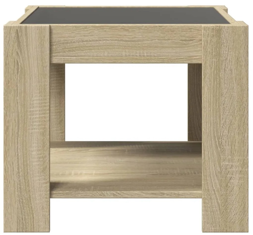 sonoma tölgy szerelt fa dohányzóasztal LED-del 53 x 53 x 45 cm