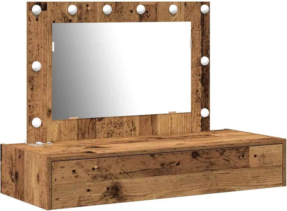 vidaXL Öltözködőasztal tükör lámpákkal Barna 100 x 40 x 70 cm Faanyag