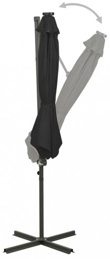 fekete konzolos napernyő rúddal és LED-fényekkel 300 cm