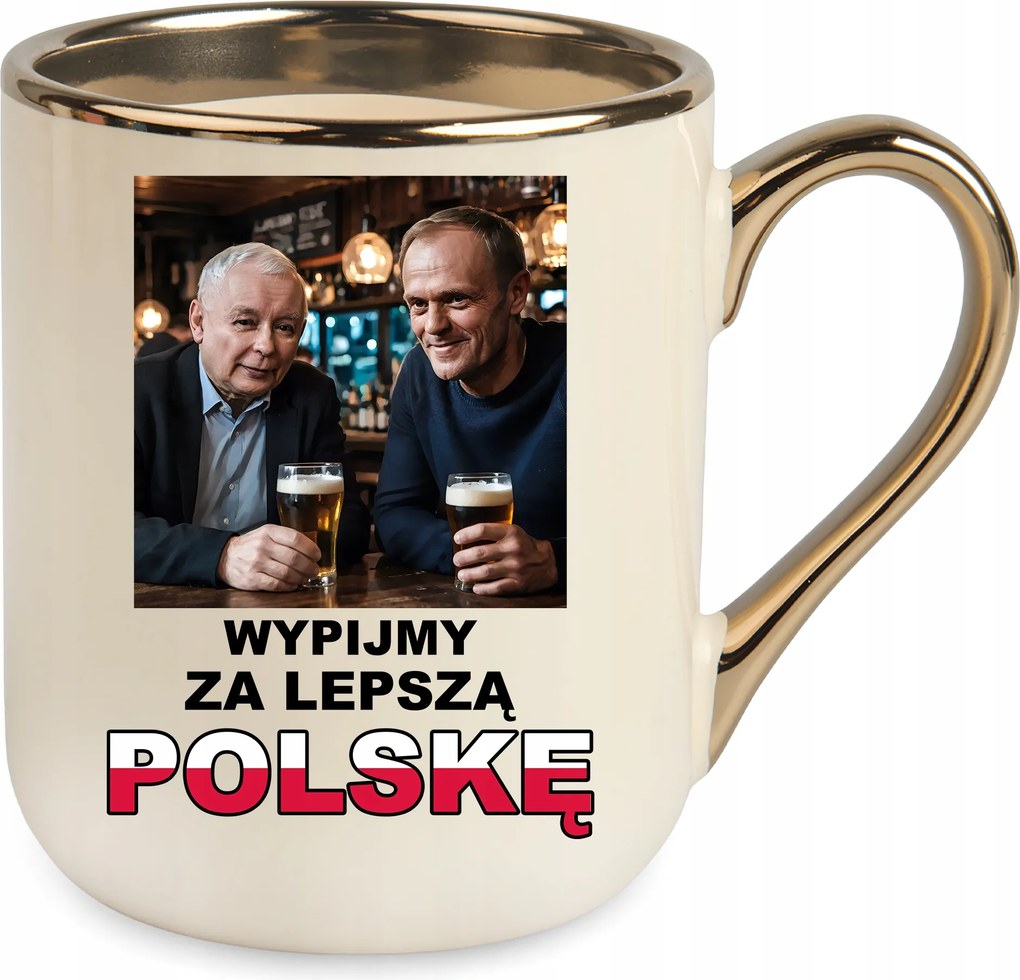 Kaczynski Tusk Bögre Elegáns Bézs Ajándék Születésnap Ünnep Csomagolás