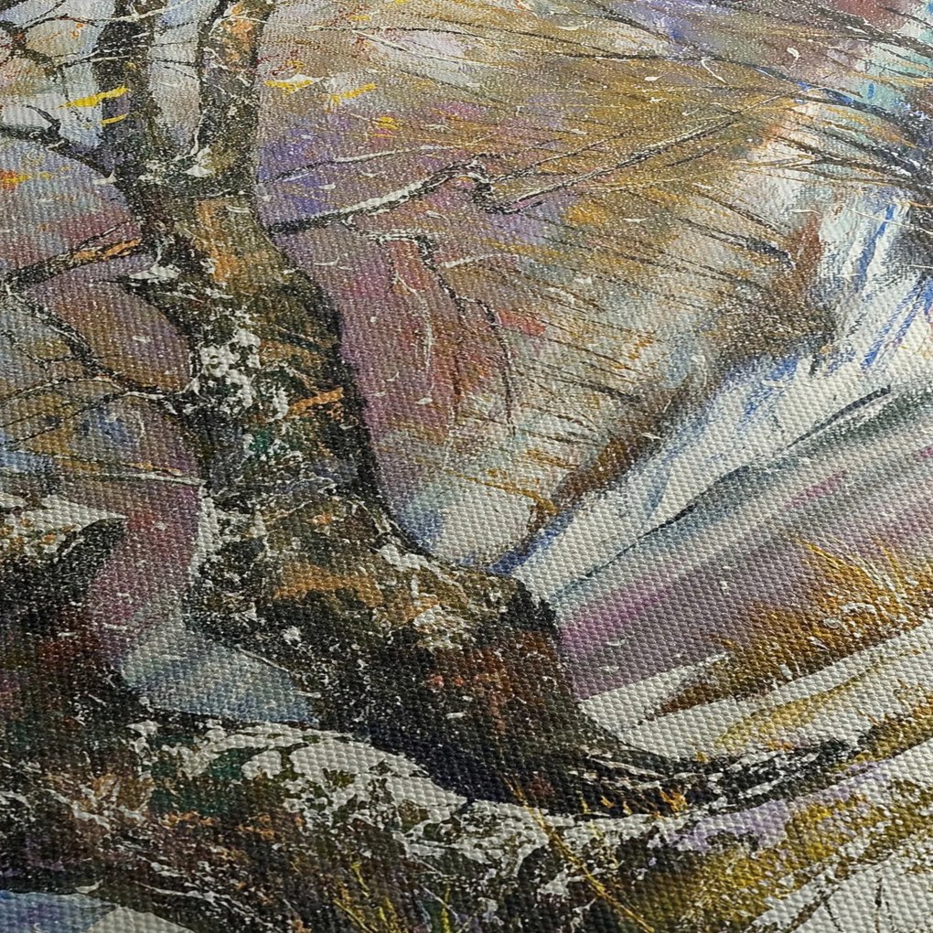 Egy festett téli táj képe (órával) (90x30 cm)
