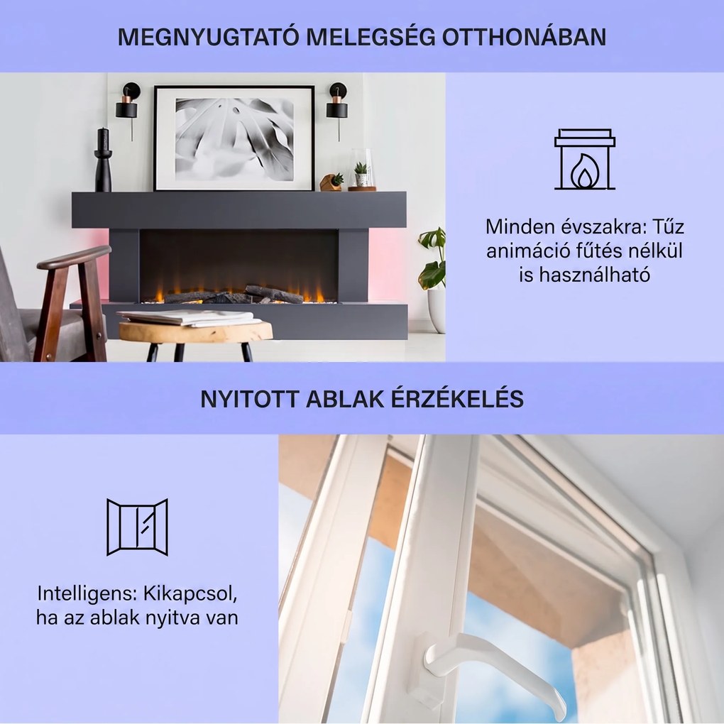 Klarstein Studio Light & Fire 1, Smart, kandalló, 1000/2000 W, MDF, WiFi Control