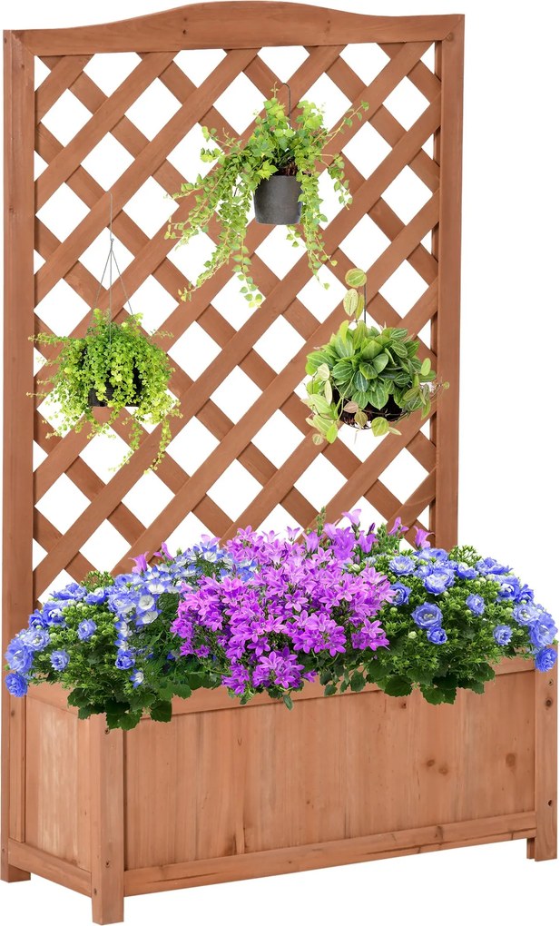Outsunny Szilárd Fa Virágtartó Rácsos Virágfiókkal Mászónövények Támogatására 70x28x117 cm Barna | Aosom