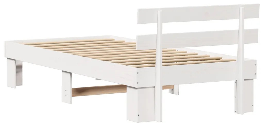 ágykeret fejtámlával Fehér 100x200 cm Tömör fa fenyő