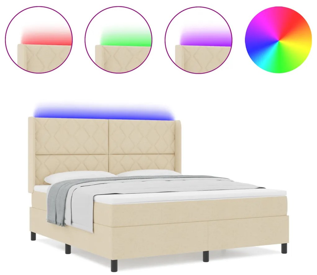 Boxspring Ágy Matrac és LED Krém 180x200 cm Szövet