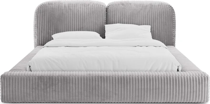 Világosszürke kárpitozott ágyneműtartós franciaágy ágyráccsal 200x200 cm Martina – Micadoni