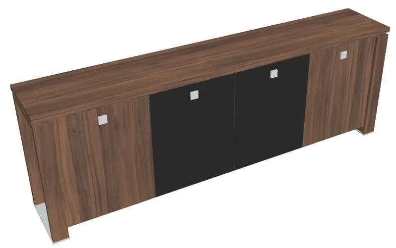 Verno+ alacsony szekrény 260 x 46 x 90 cm, kombinált ajtó, dió / fekete