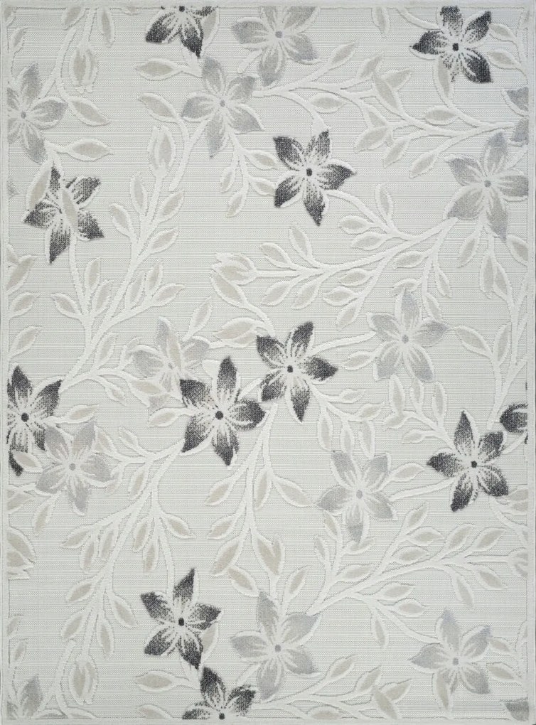 Boho szőnyeg 133x190cm nappaliba,puha krémszürke 3D virágmintás