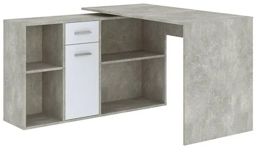 CARROLL sarokíróasztal beton/fehér színben, 121 cm