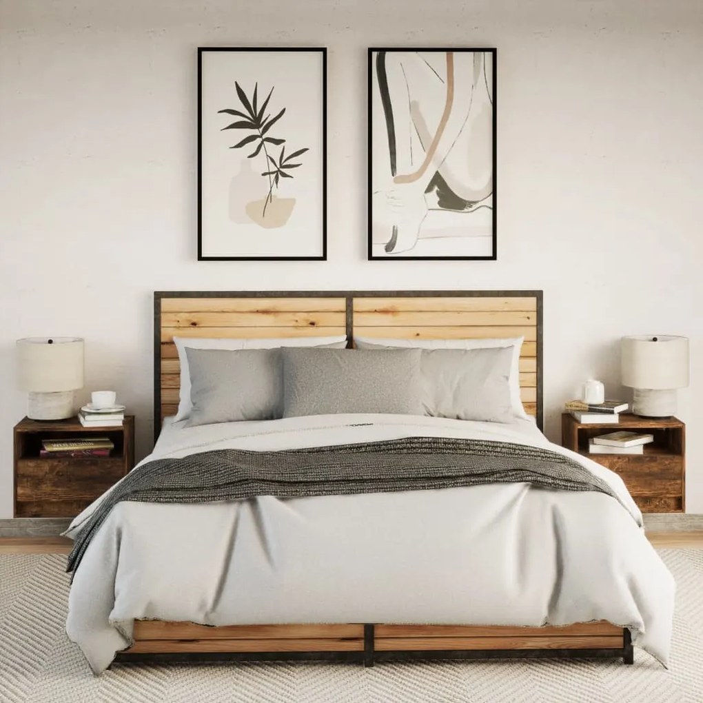 2 db sonoma tölgy színű fali éjjeliszekrény LED-világítással