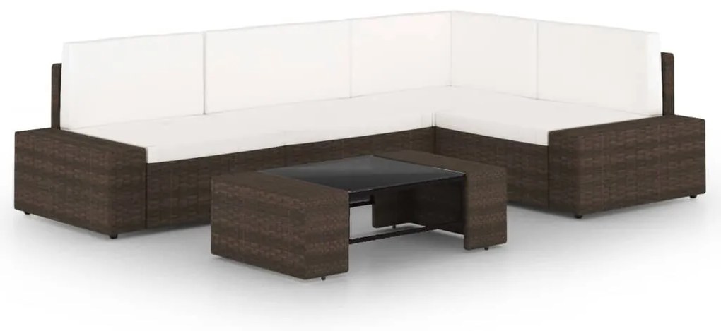 vidaXL 5 részes barna polyrattan kerti ülőgarnitúra párnákkal