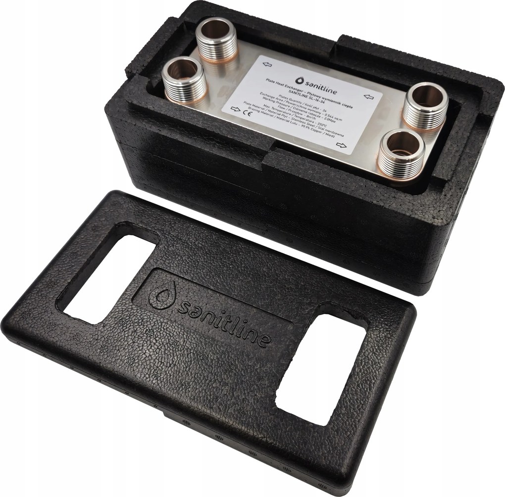 Hőcserélő Sanitline 34 Lemezes Teljesítmény 45kW 4x 1" Coll Hőszigetelés